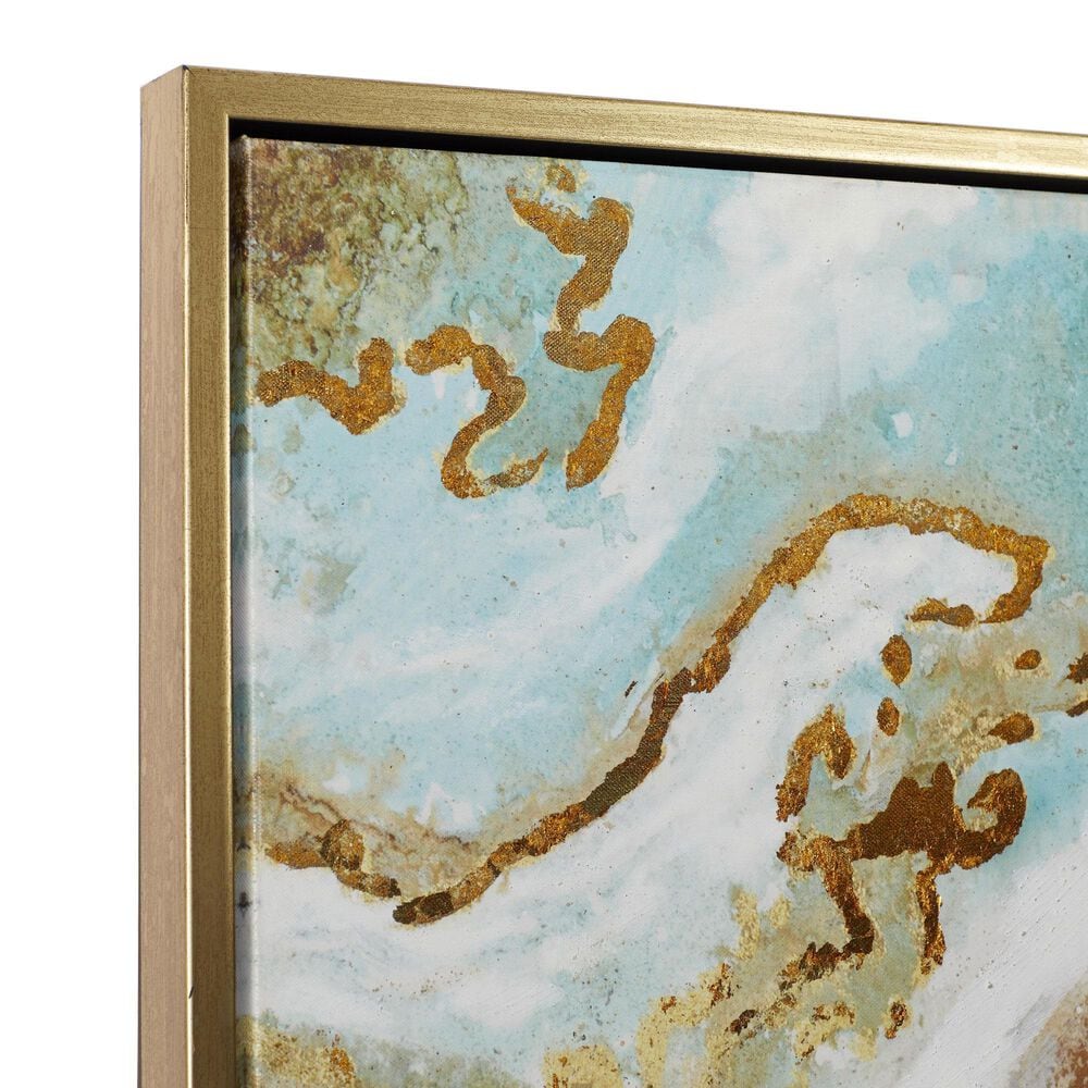 Maple and Jade 47&quot; x 36&quot; Enlarge Slice Geode Wall Art with Gold Frame in Blue, Brown, Teal and White, , large