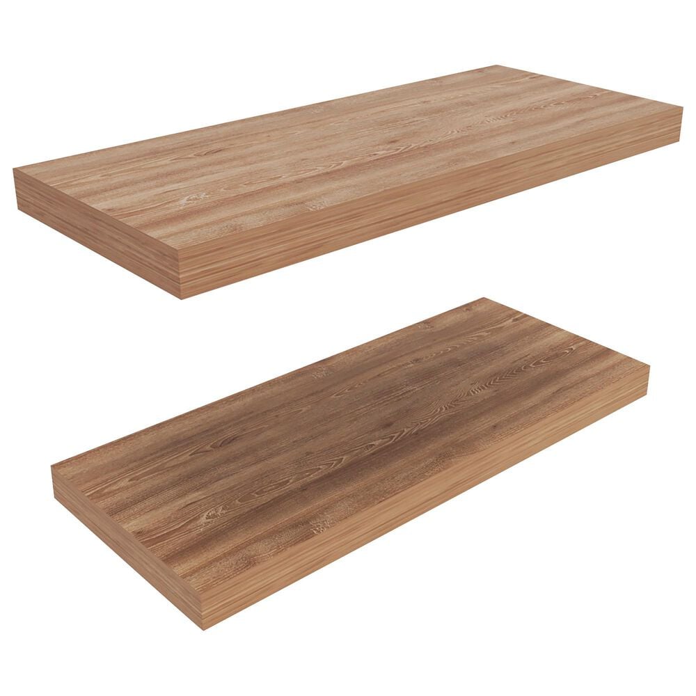 Hearth and Haven Ecco32" Floating Wall Shelf in Light Brown (Set of 2), , large