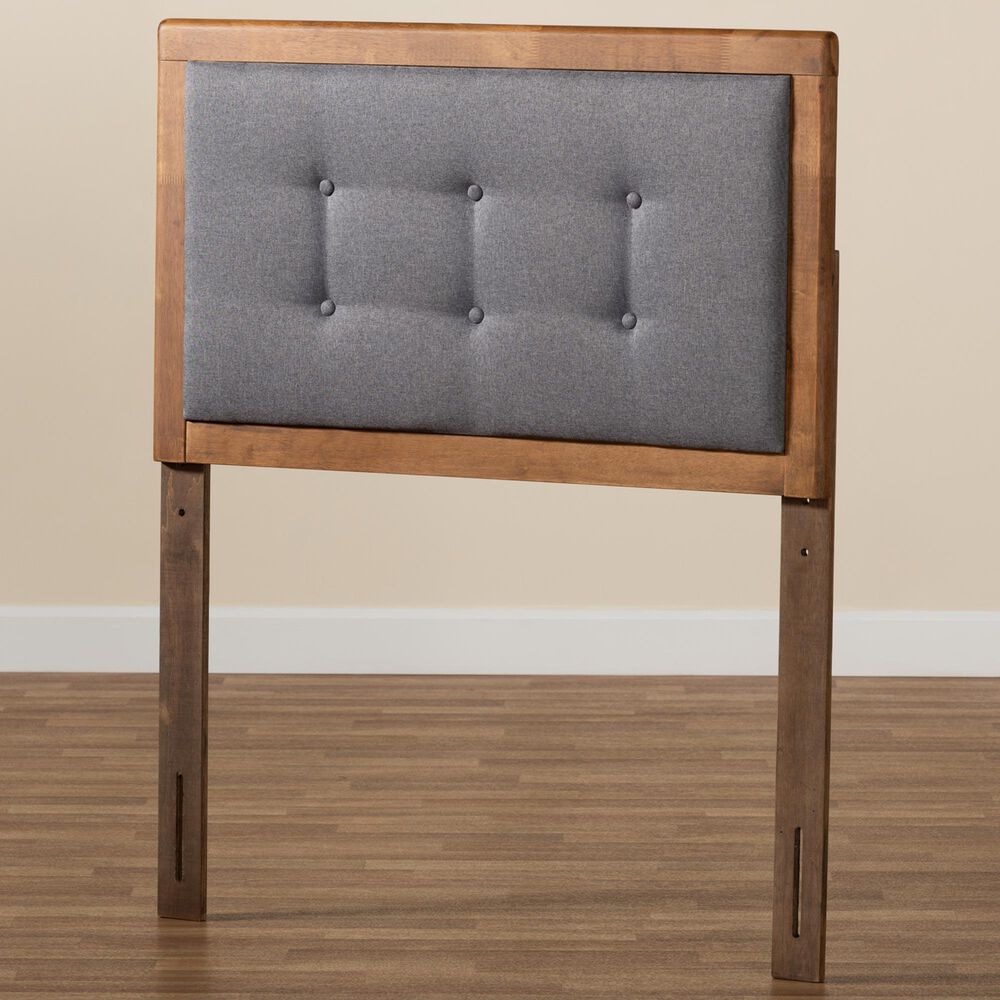 Baxton Studio Sarine Twin Panel Headboard with Dark Grey Upholstered in Walnut Brown, , large