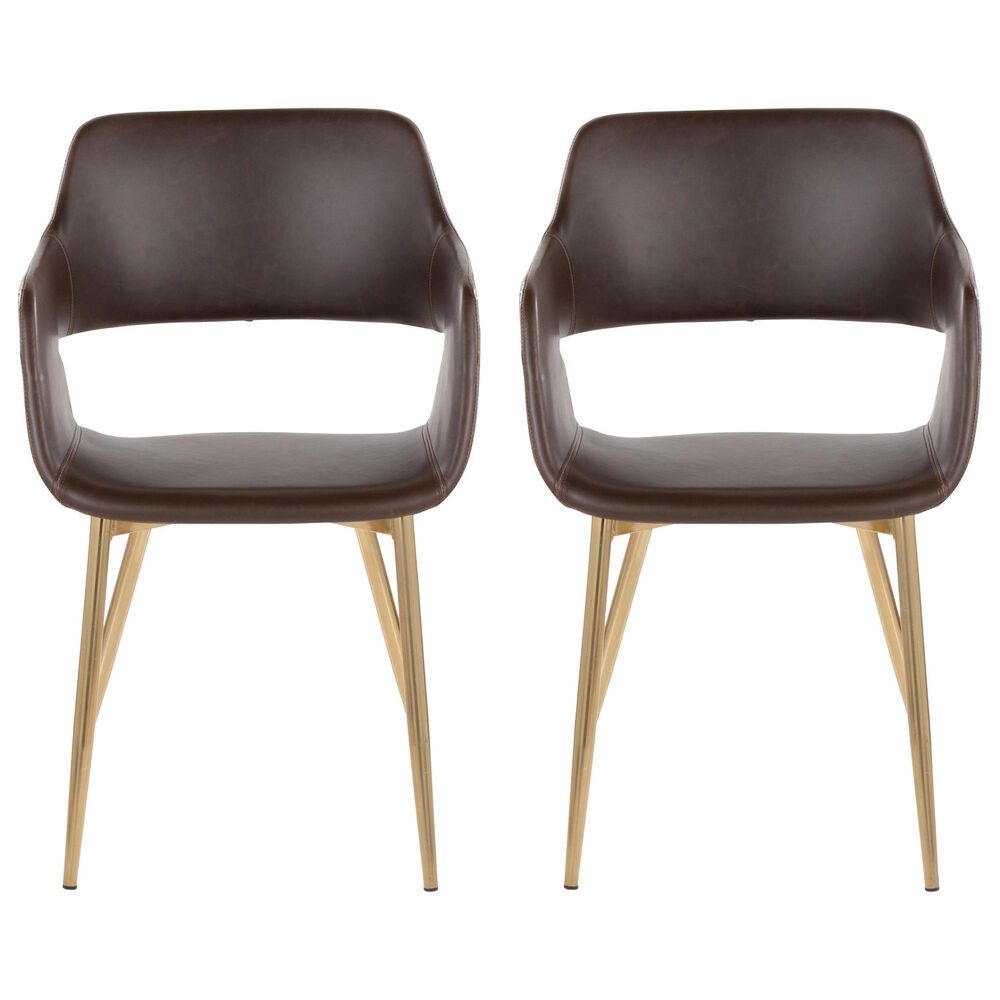 LumiSource Margarite Arm Chair with Espresso Faux Leather Cushion in Gold Metal  (Set of 2), , large
