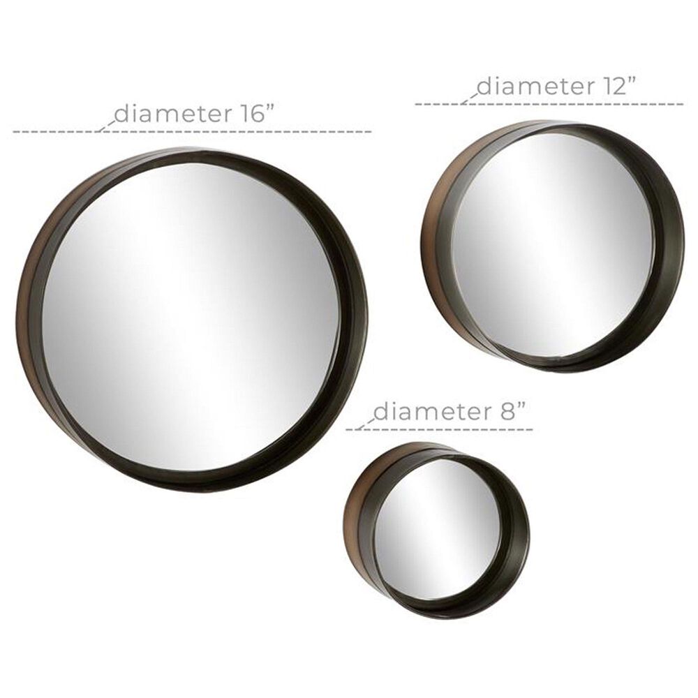 Maple and Jade 16" Round Wall Mirror in Dark Brown and Bronze (Set of 3