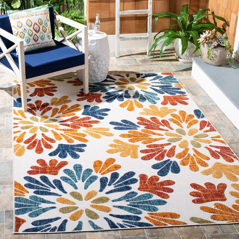 Safavieh Cabana CBN800A 6&#39; x 9&#39; Creme and Red Indoor/Outdoor Area Performance Rug, , large