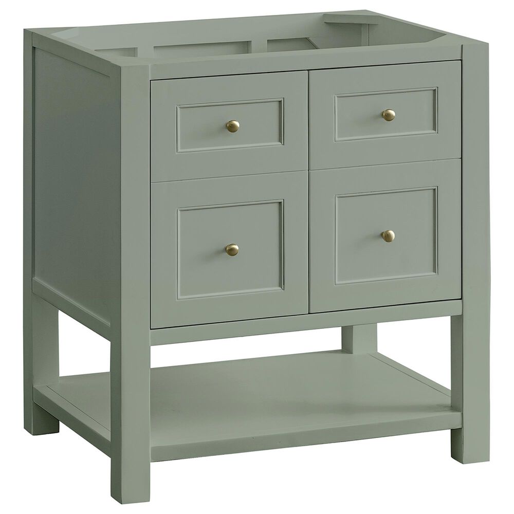 James Martin Vanities Breckenridge 30" Single Bathroom Vanity in Smokey Celadon with Single Hole 3 cm White Zeus Quartz Top and Rectangular Sink, , large