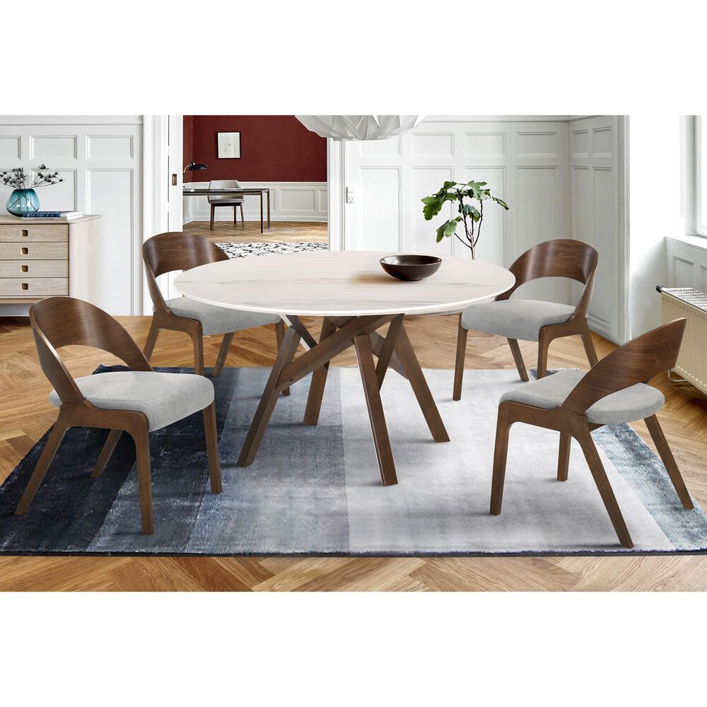 Blue River Venus and Polly 5-Piece Dining Set with Gray Cushion in Walnut and White, , large
