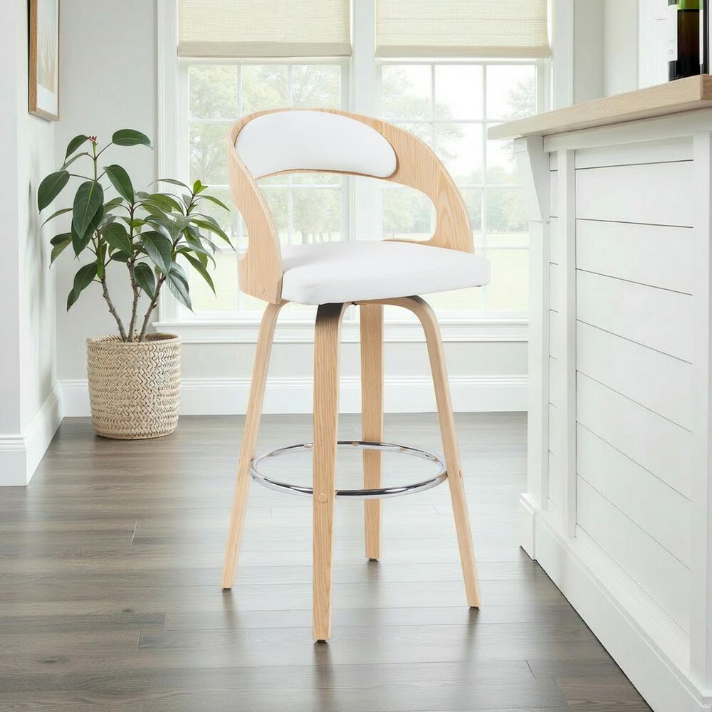 Armen Living Shelly Swivel Bar Height Stool in Oak, , large