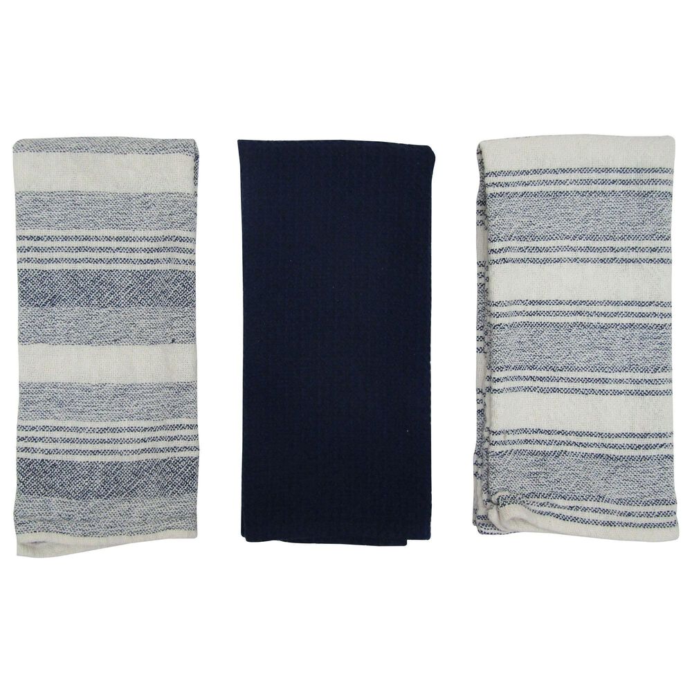 Willow &amp; Hem Magnolia Kitchen Towel in Navy (Set of 3), , large