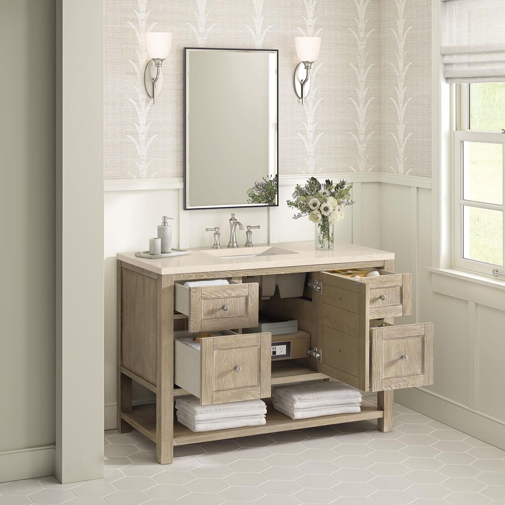 James Martin Vanities Breckenridge 48&quot; Single Vanity in Whitewashed Oak with 3 cm Eternal Marfil Quartz Top, , large