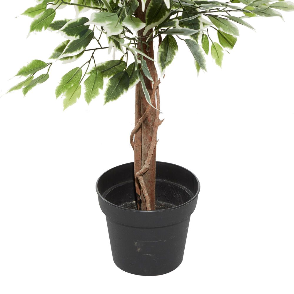 Maple and Jade Indoor/Outdoor Tall Artificial Ficus with Black Plastic Pot in Green and Brown, , large
