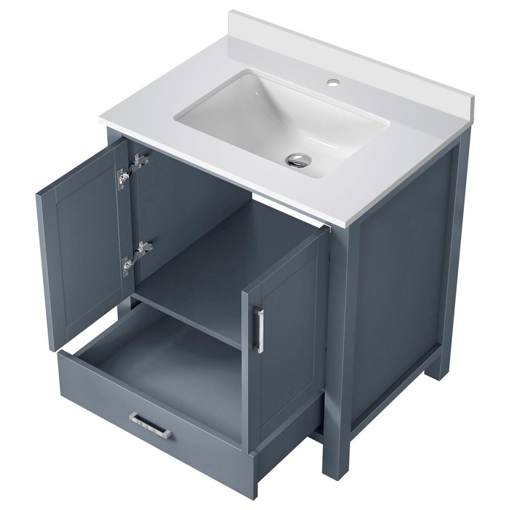 Lexora Home Jacques 30&quot; Single Bathroom Vanity in Dark Grey with 2 cm White Quartz Top and Rectangular Sink, , large