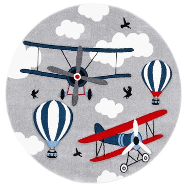 Safavieh Carousel 6"7" Round Light Grey and Red Kids  Area Rug, , large