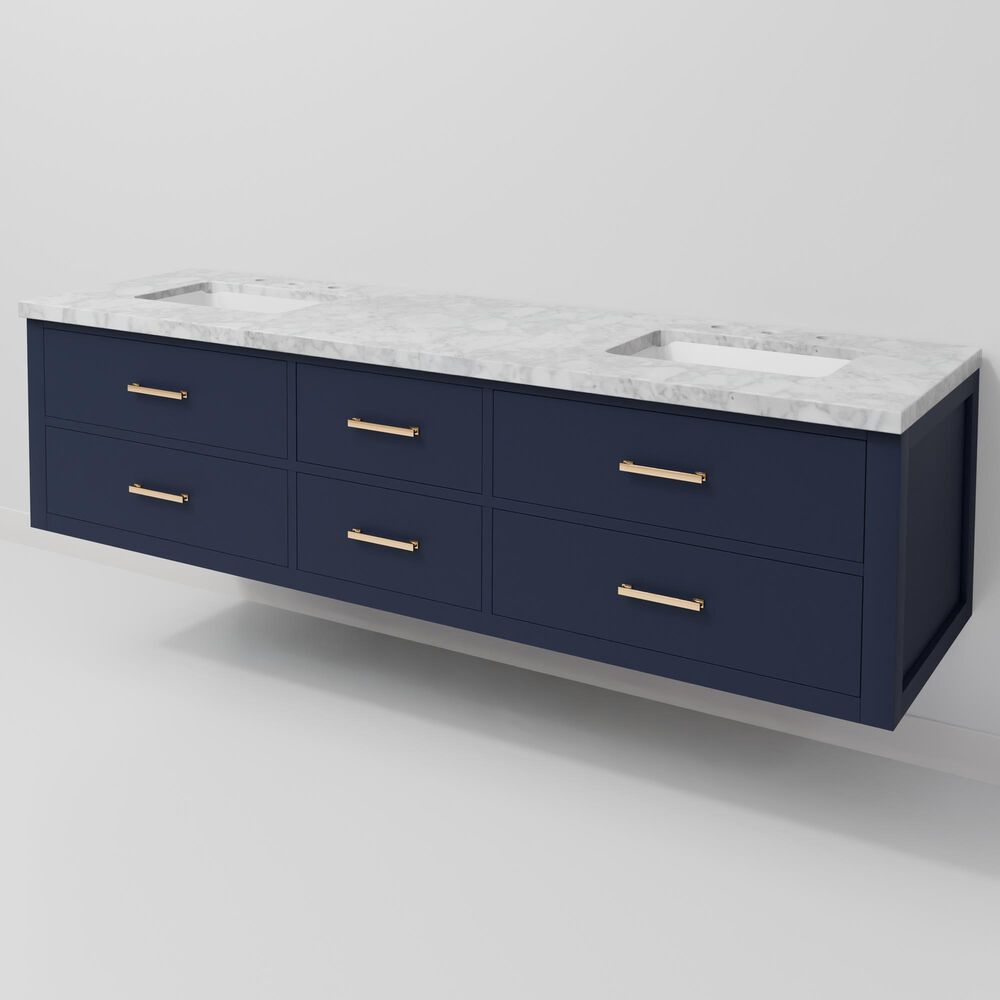 Lexora Home Castor 72" Double Bathroom Vanity in Blue with 2 cm White Carrara Marble Top and Rectangular Sinks, , large