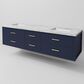 Lexora Home Castor 72" Double Bathroom Vanity in Blue with 2 cm White Carrara Marble Top and Rectangular Sinks, , large