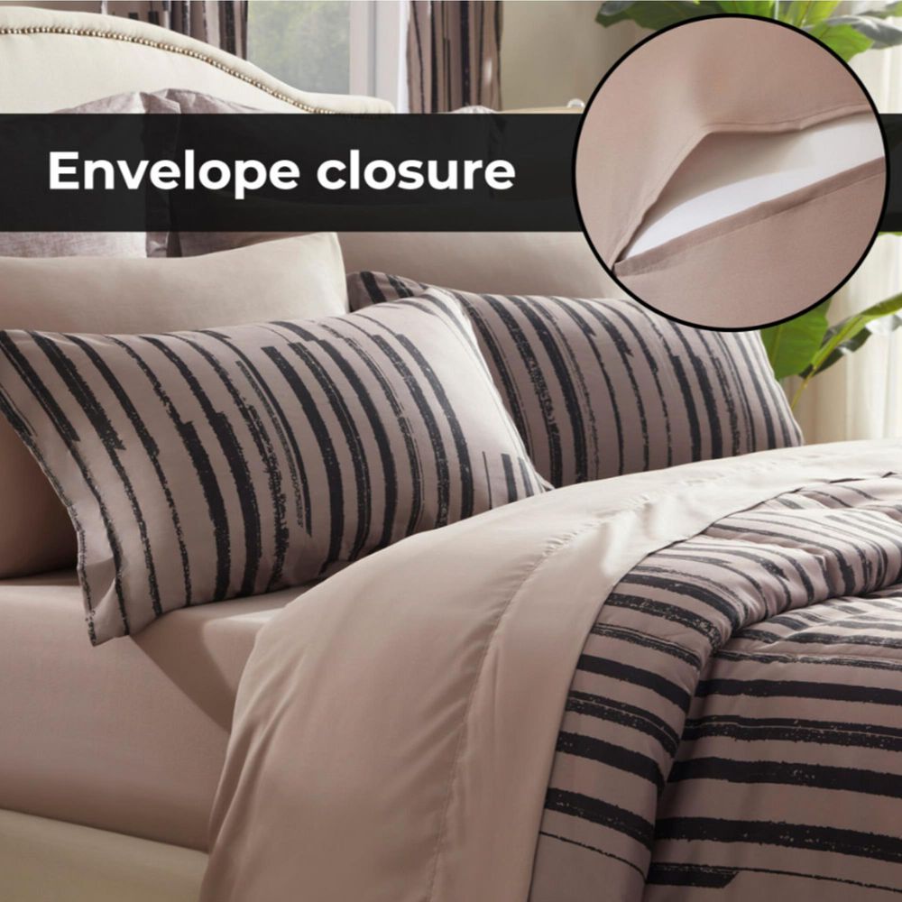 Jiangsu Royal Home Freya Stripe 24-Piece Queen Bed-in-a-Bag Microfiber Comforter Set in Brown, , large