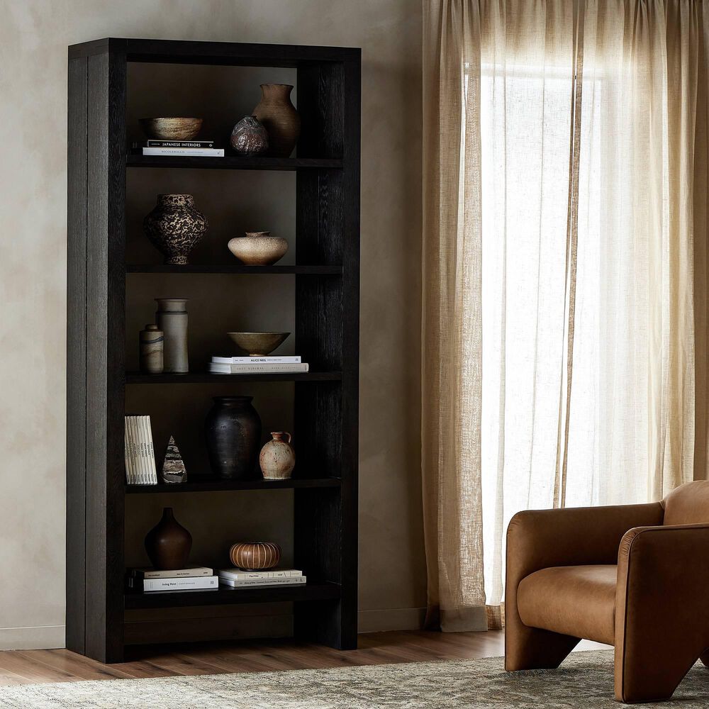Four Hands Warby 5-Shelf Bookcase in Worn Black, , large