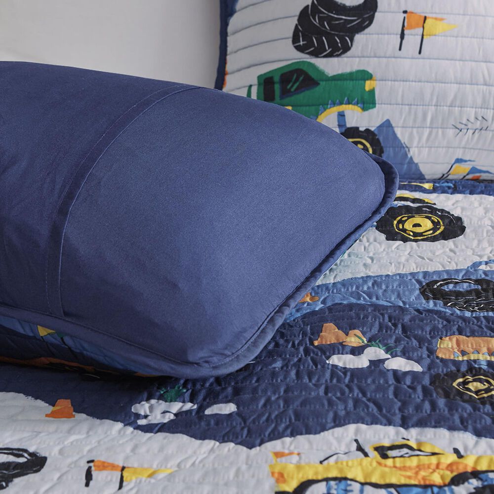Hampton Park Nash 4-Piece Full/Queen Reversible Quilt Set in Green, Orange, Blue and Grey, , large