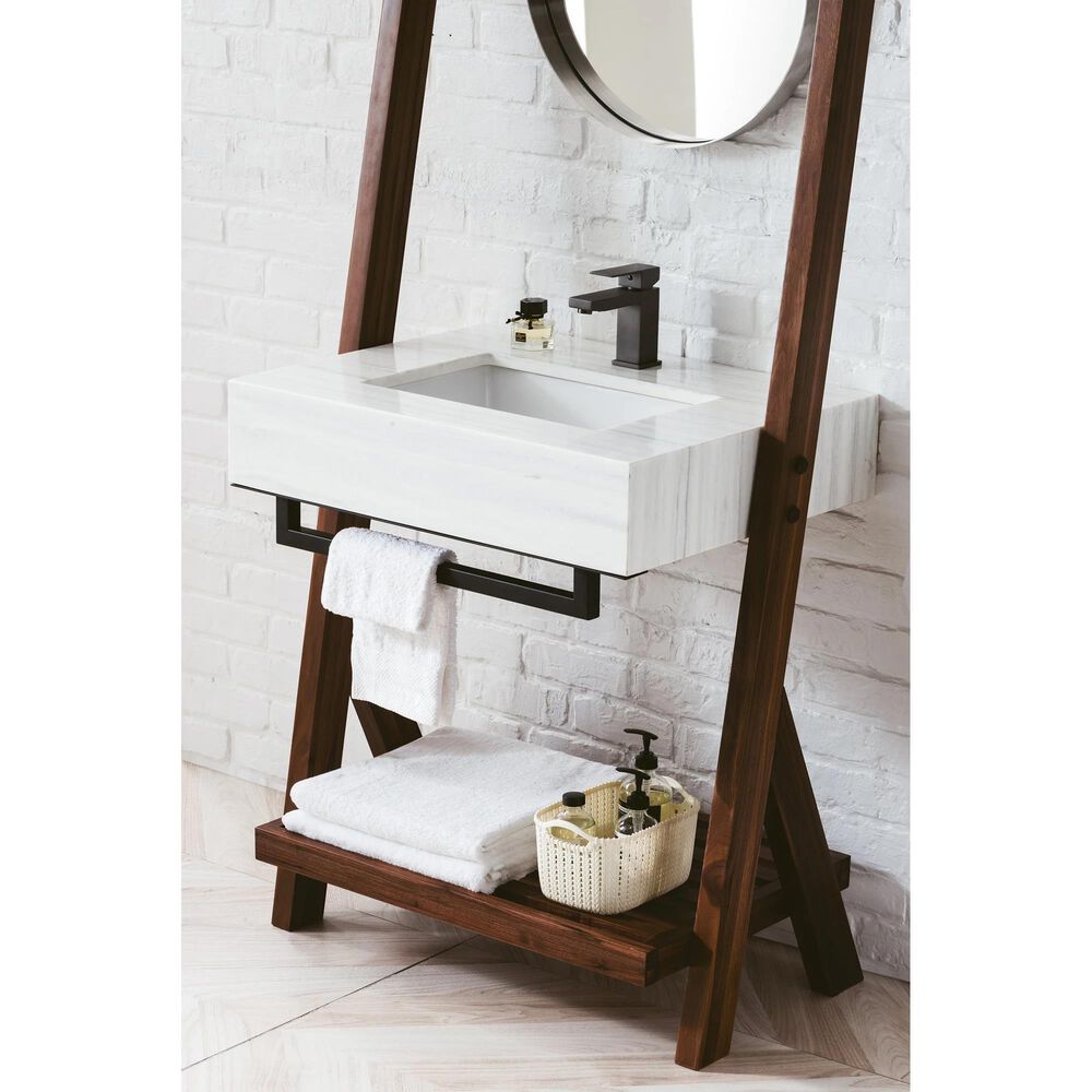James Martin Vanities Lakeside 30&quot; Single Bathroom Vanity in Mid Century Walnut with Arctic Fall Solid Surface, , large