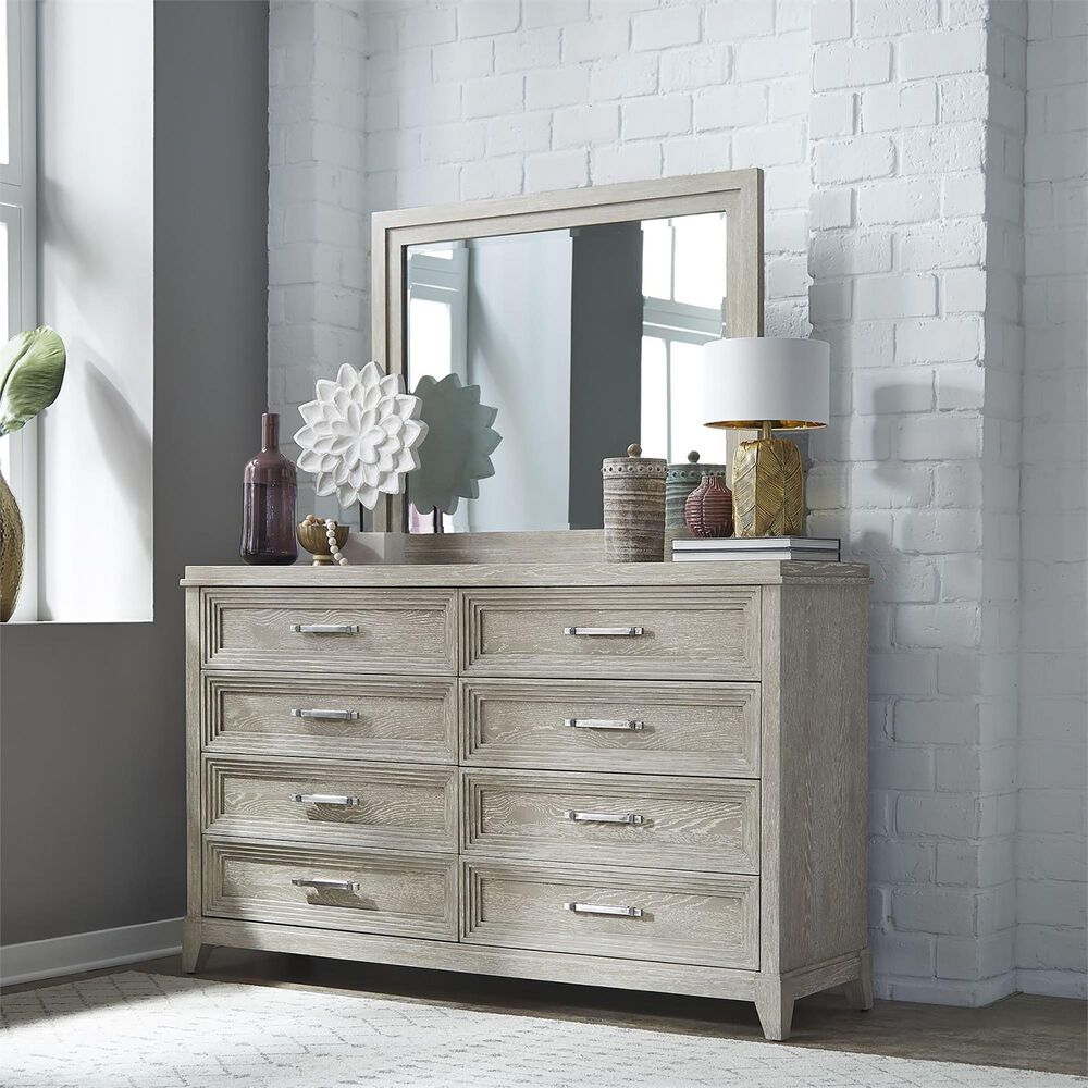 Belle Furnishings Belmar 4 Piece King Bedroom Set in Washed Taupe and Silver Champagne, , large
