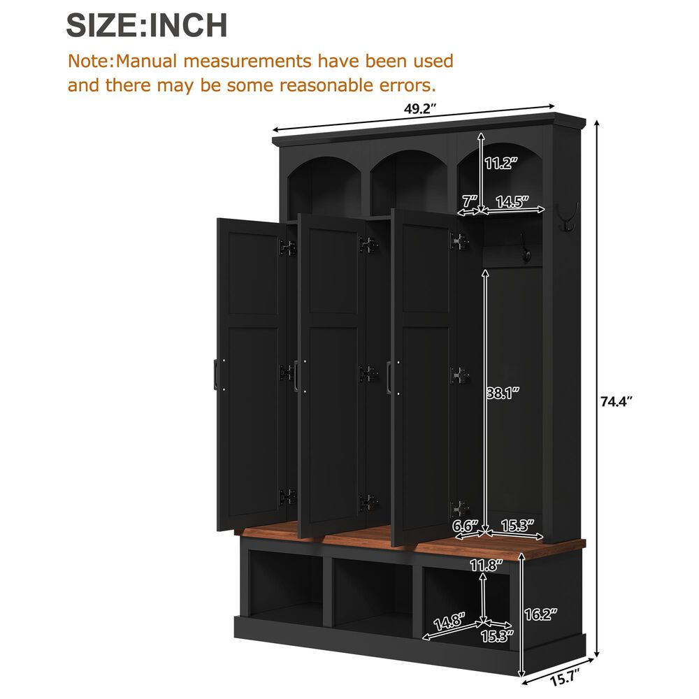 HOMLUX 5-Hook Hall Tree with 3 Hidden Storage in Black and Walnut, , large