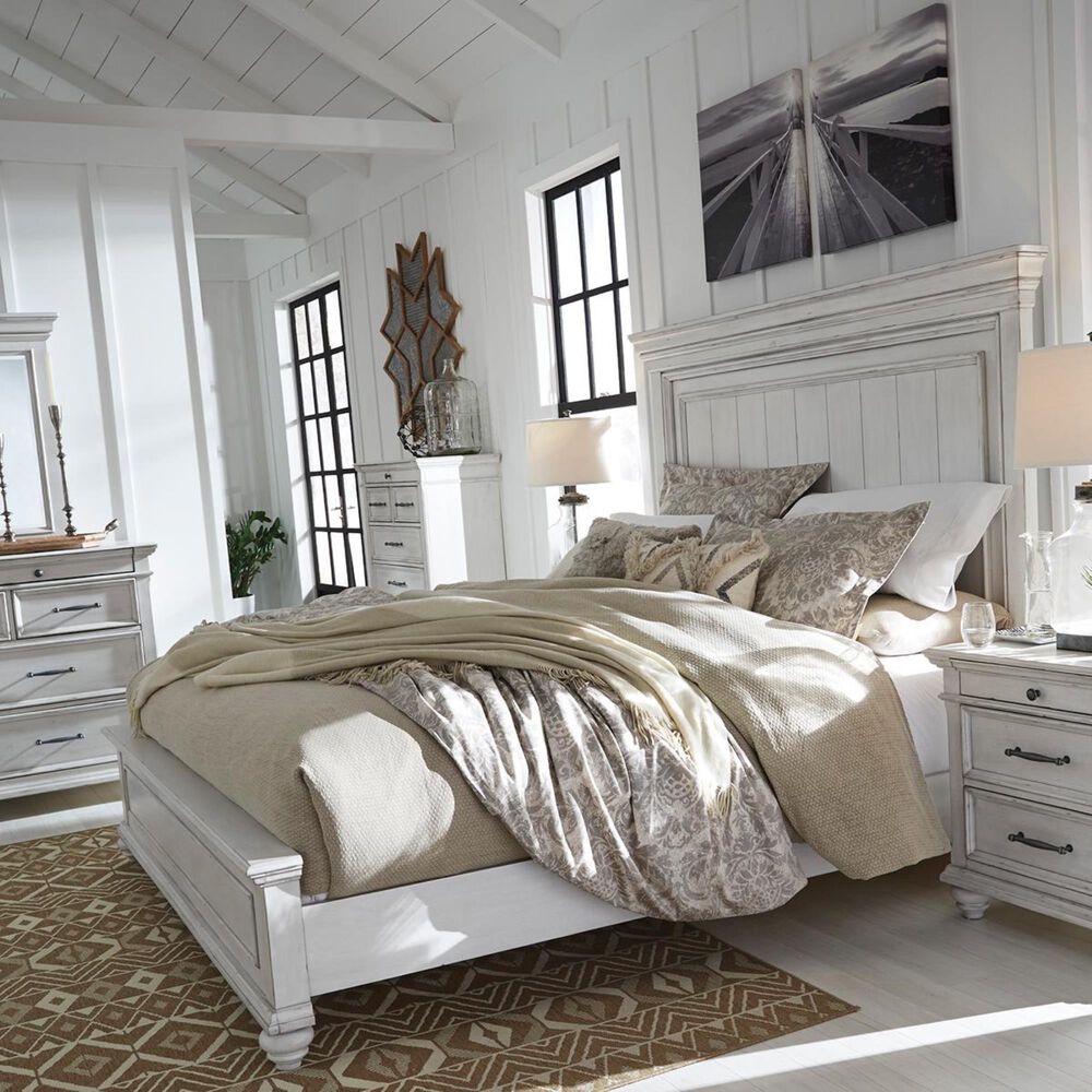Signature Design by Ashley Kanwyn King Panel Bed in Distressed Whitewash, , large