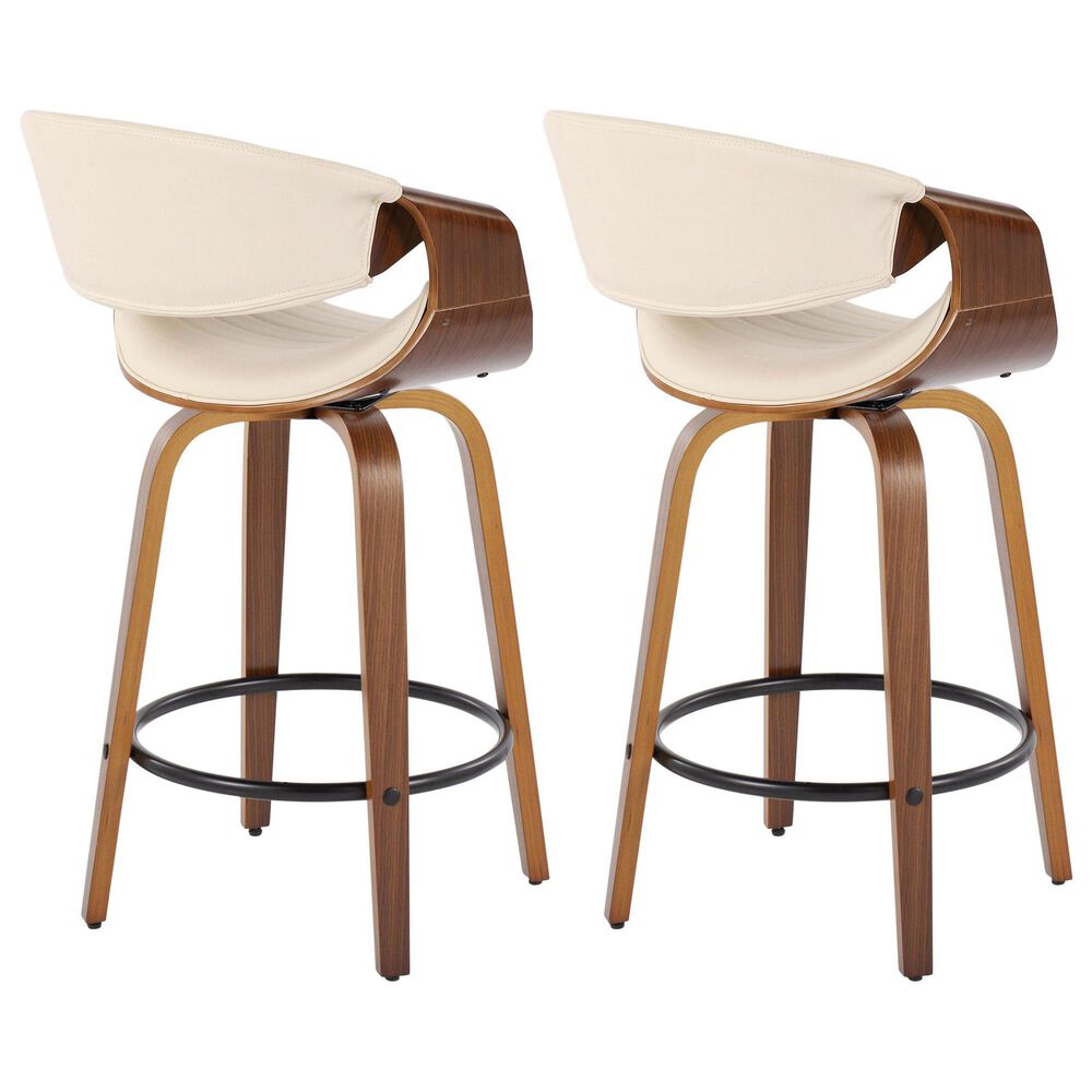 LumiSource Symphony 26" Swivel Counter Stool with Cream Upholstery in Walnut and Black (Set of 2), , large