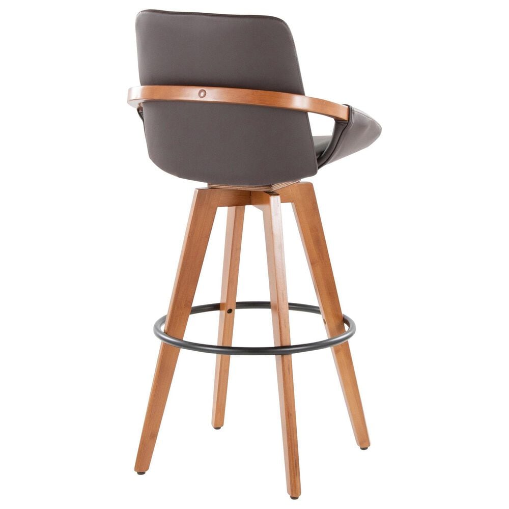 Lumisource Cosmo Swivel Barstool with Brown Cushion in Walnut and Black, , large