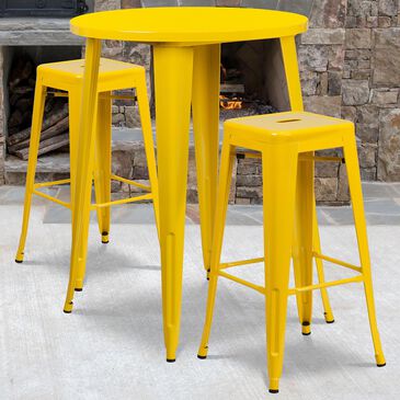 Flash Furniture 3-Piece Metal Bar Table Set in Yellow, , large