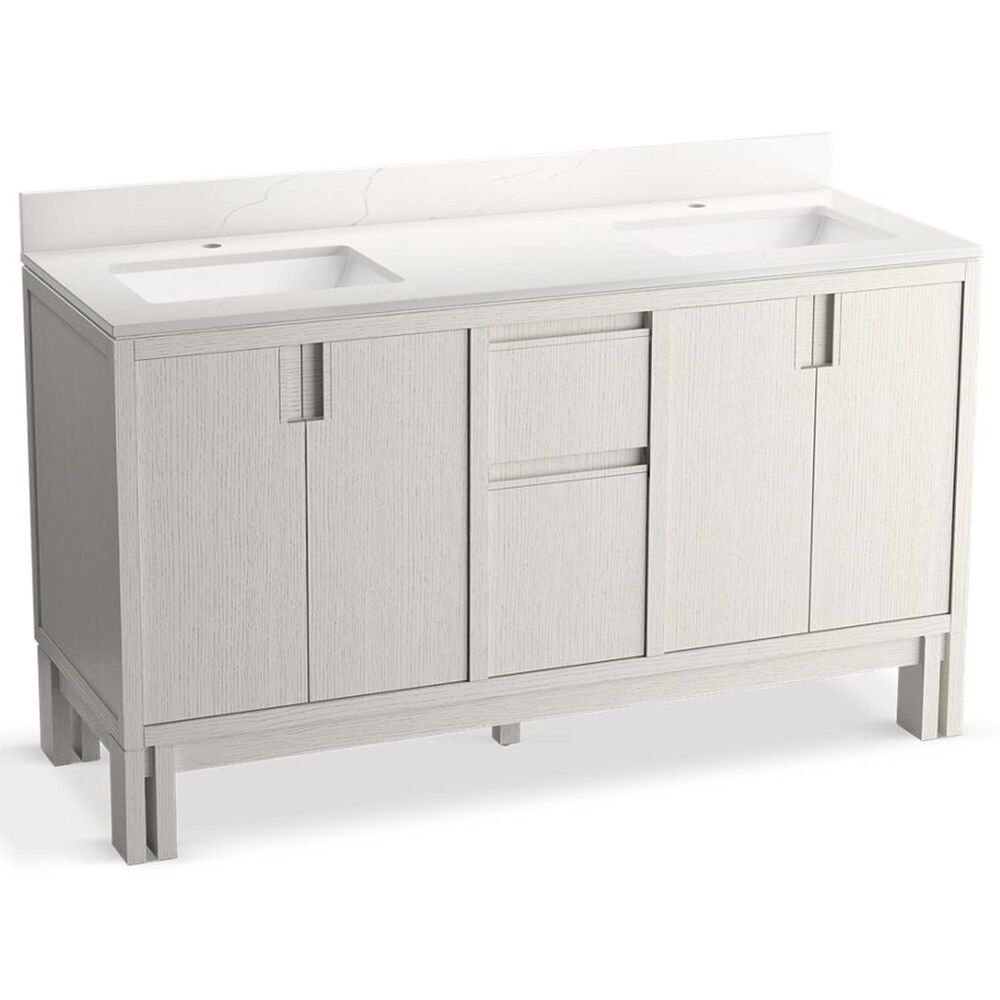 Kohler Solive 60" Double Bathroom Vanity in Gossamer White with 2 cm White Quartz Top and Rectangular Sinks, , large