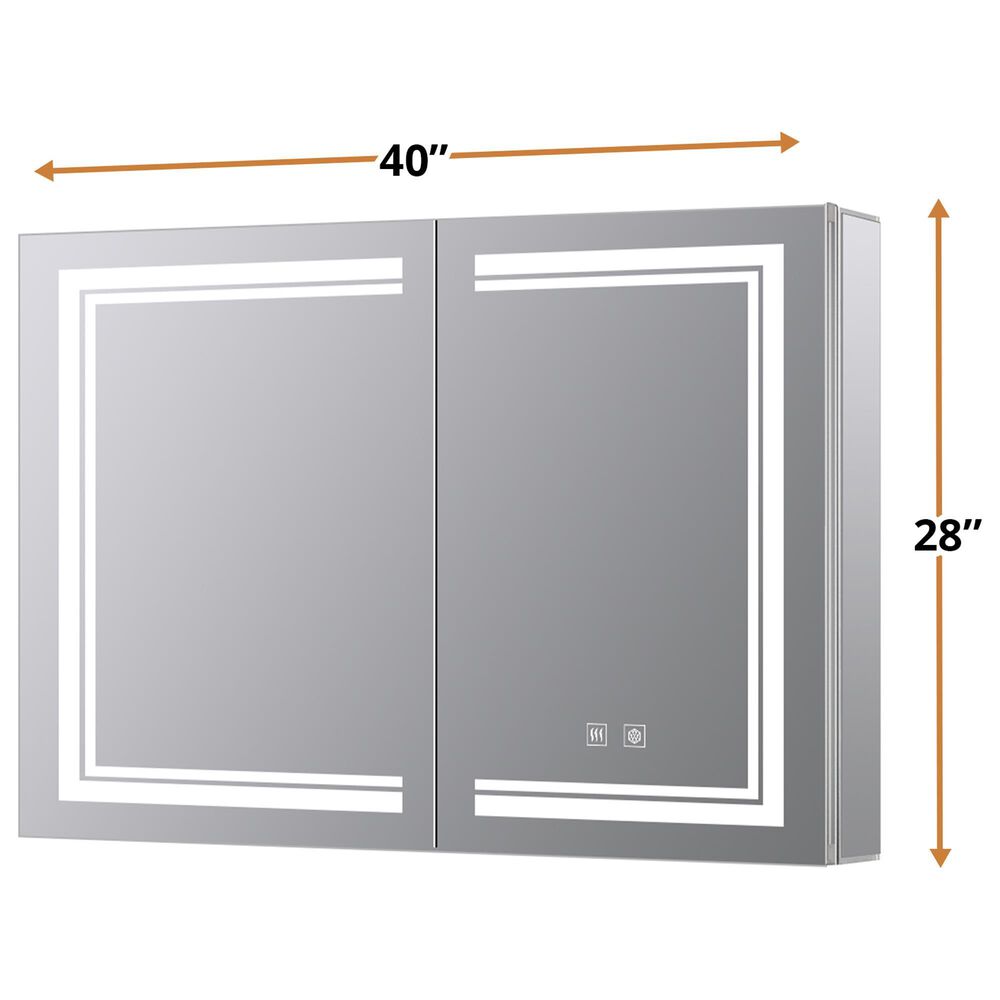 Lexora Home Mesa 40" x 28" LED Mirror Medicine Cabinet with Defogger in Aluminium, , large