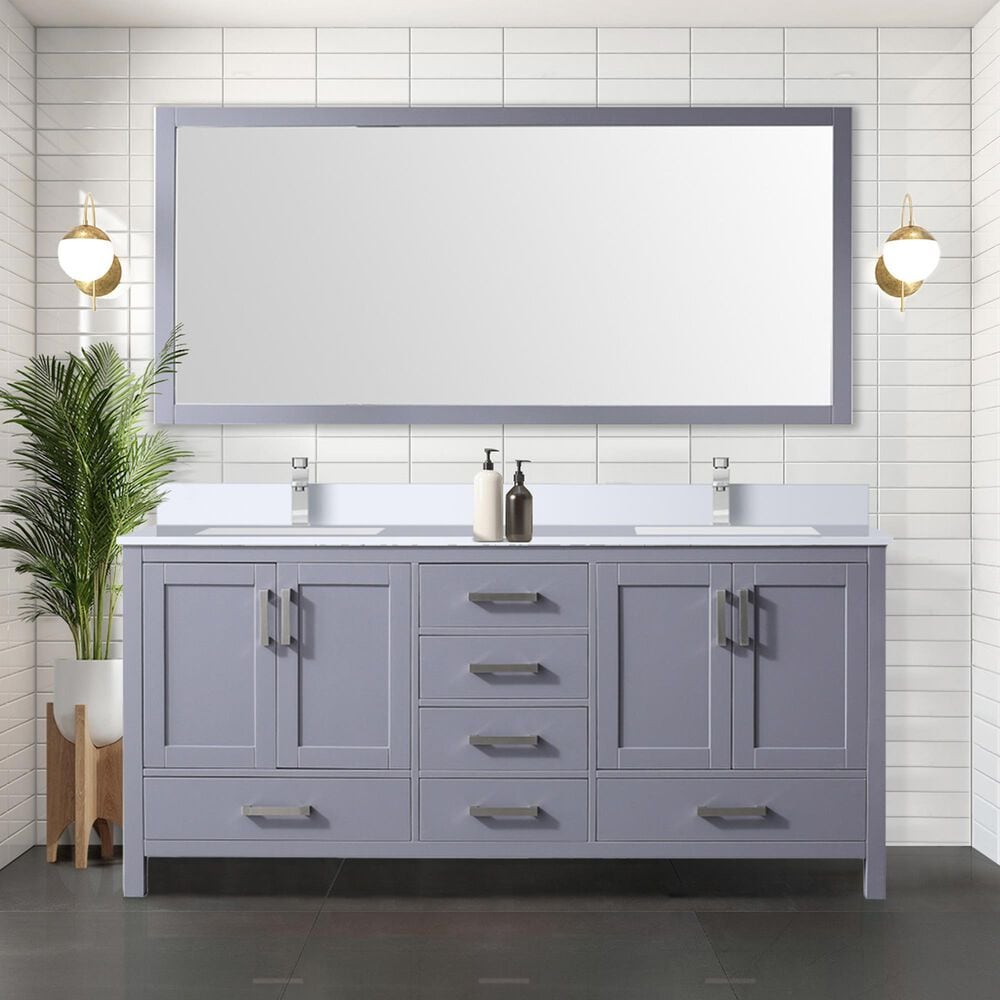 Lexora Home Jacques 72&quot; Double Bathroom Vanity in Dark Grey with 2 cm White Cultured Marble Top and Rectangular Sinks, , large