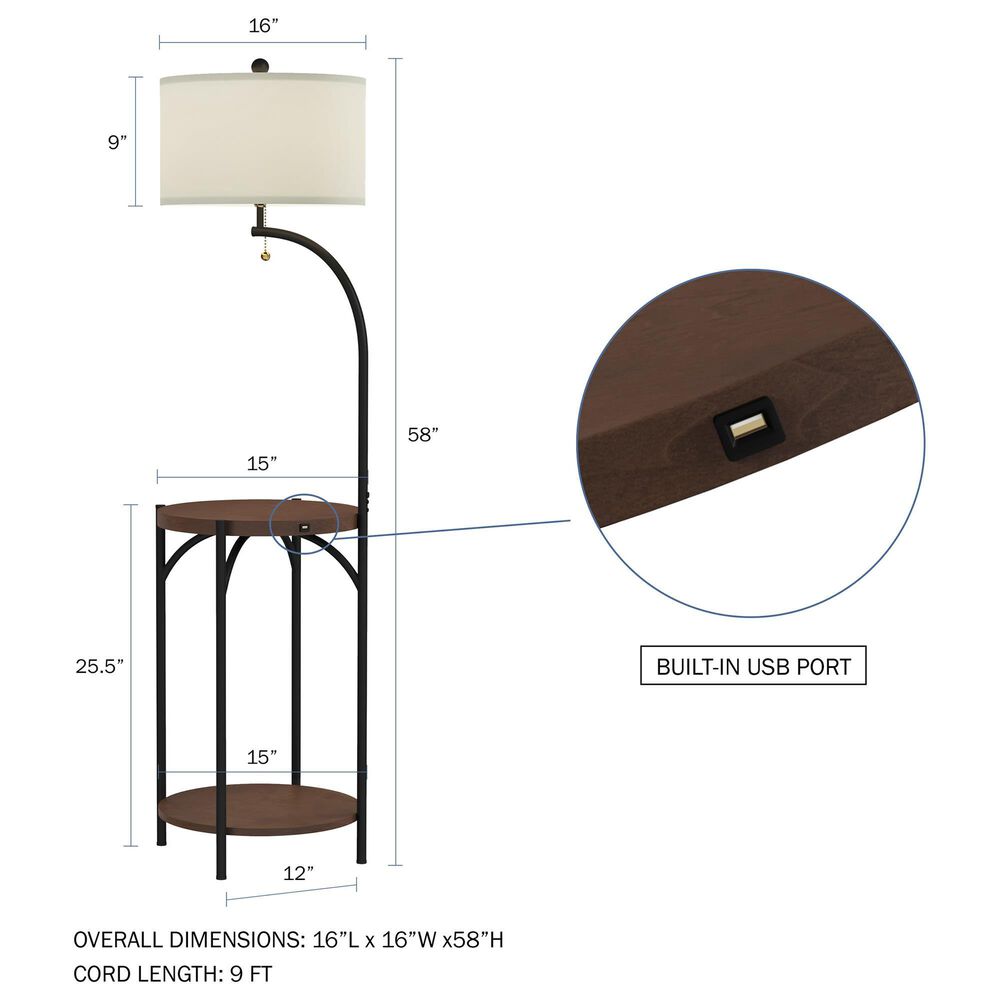 Timberlake Rustic Modern Floor Lamp with Side Table and USB Charging Ports, , large
