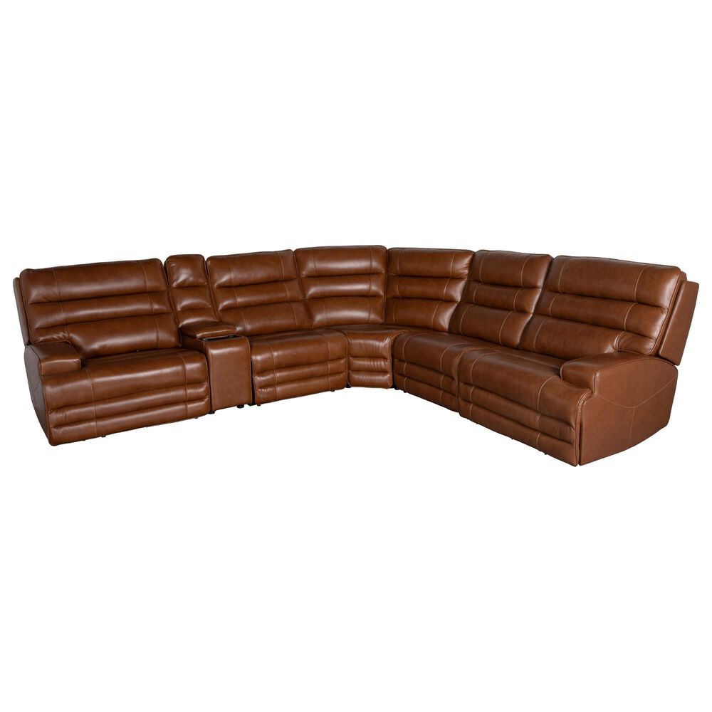 Oxford Furniture Lauretta 6-Piece Leather Power Reclining Sectional in Softee Buckskin, , large