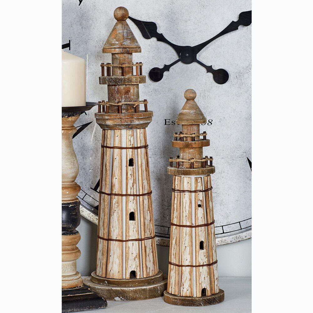 Maple and Jade Coastal Wood Sculptures in Brown and White (Set of 2), , large
