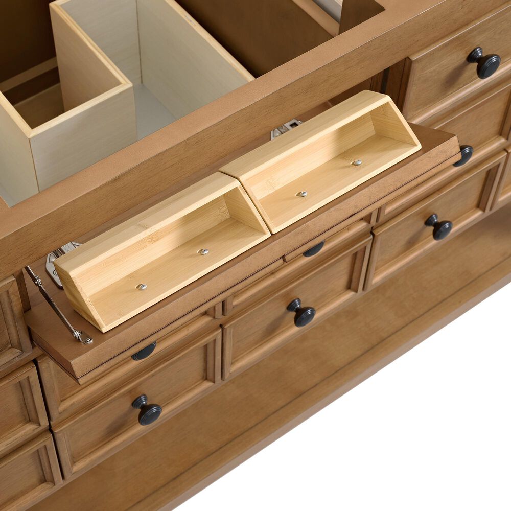 James Martin Malibu 60&quot; Single Bathroom Vanity in Amber Birch with 3 cm Parisien Bleu Quartz Top and Rectangular Sink, , large