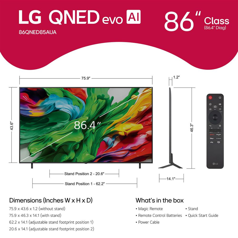 LG 86" Class QNED85A Series evo AI Mini LED 4K Ultra HD in Black - Smart TV, , large