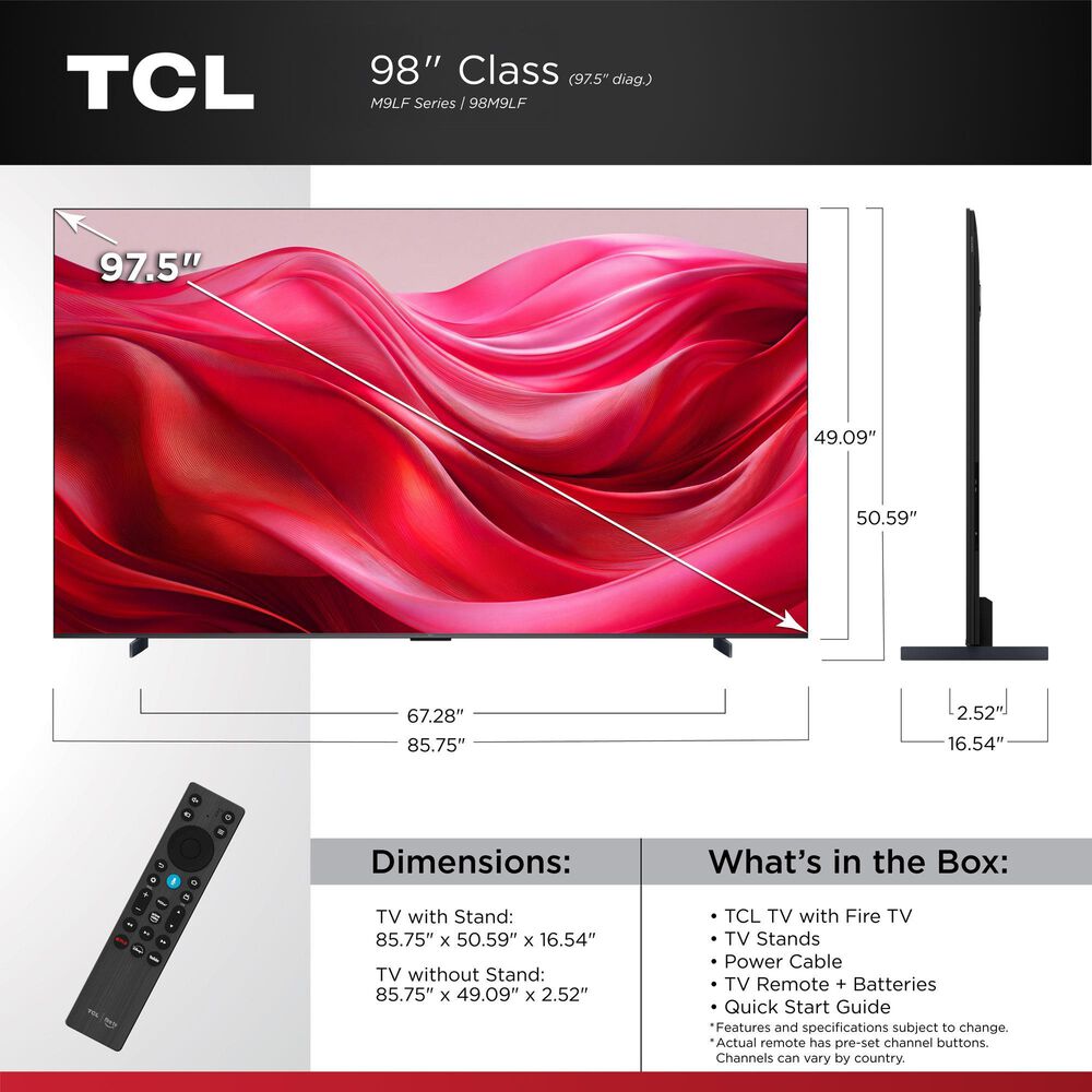 TCL 98" M9LF Series 4K UHD HDR Mini LED - Smart TV with Fire TV in Black, , large