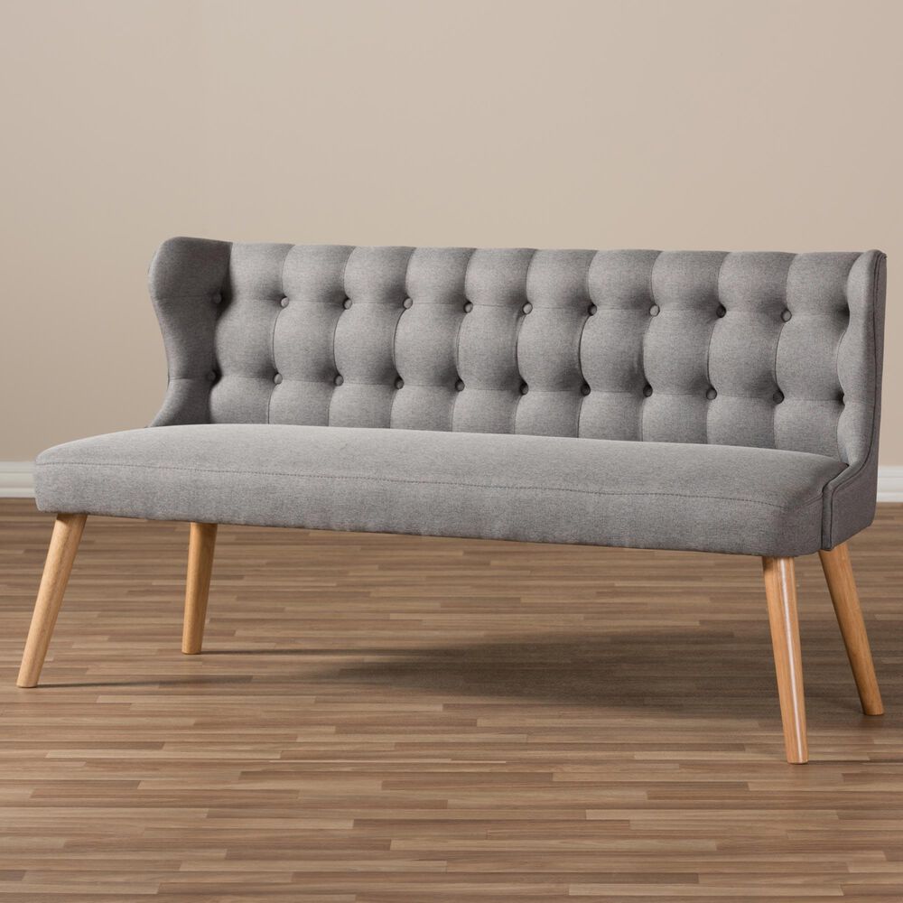 Baxton Studio Melody Stationary 3-Seater Settee Bench in Grey, , large