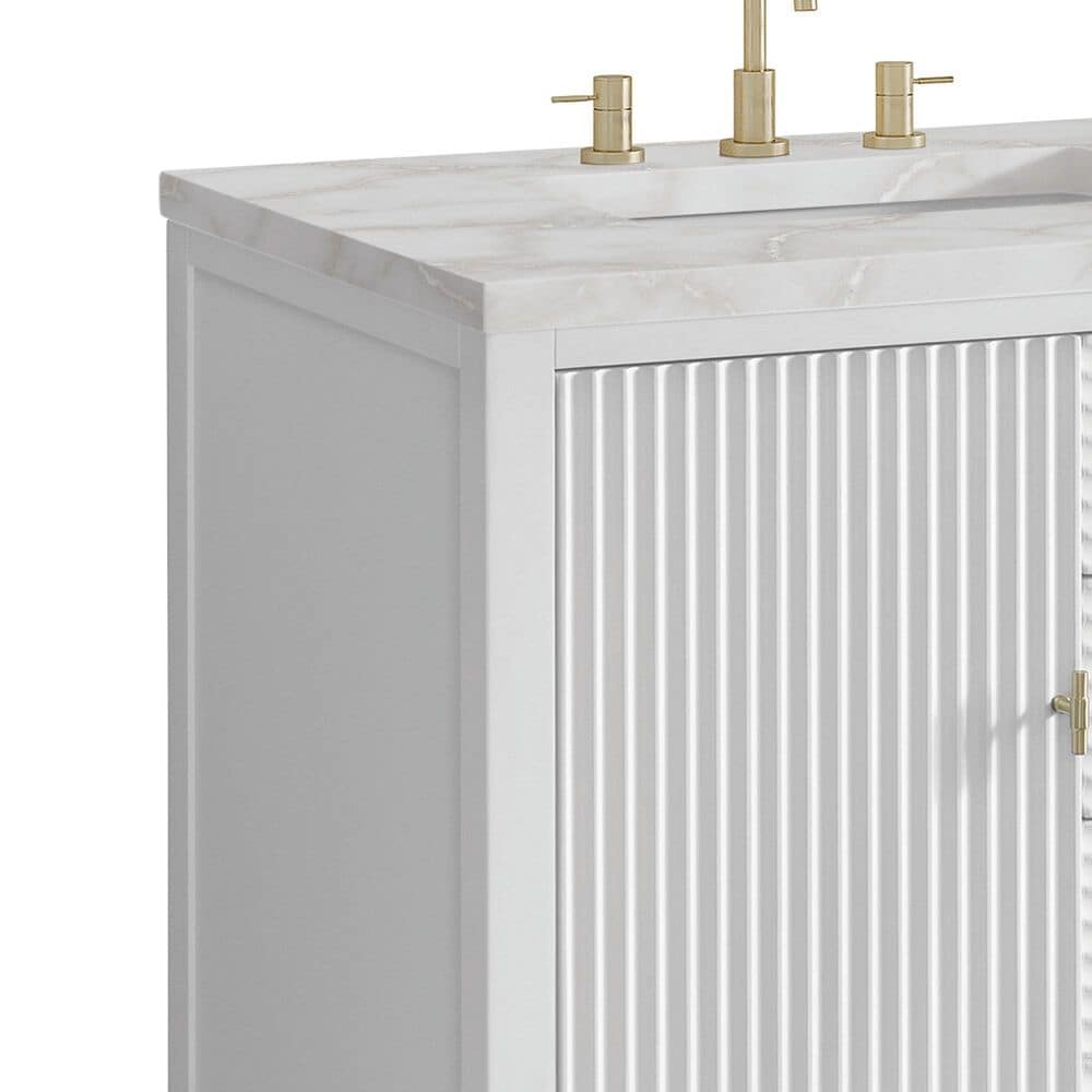 James Martin Vanities Myrrin 60" Double Bathroom Vanity in Bright White with 3 cm Eternal Jasmine Pearl Silestone Top, Rectangular Sinks and FreePower Wireless Charger, , large