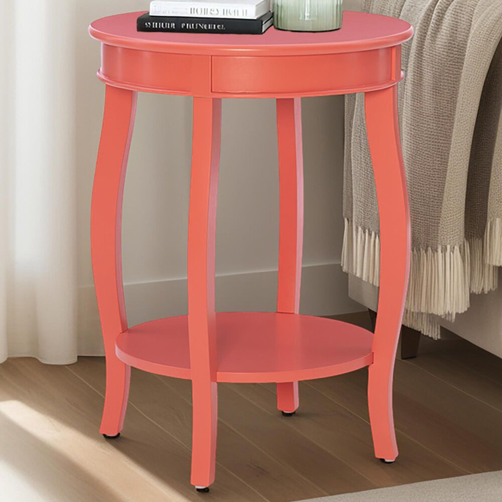 Linon Home Decor Aura Round Side Table in Coral, , large