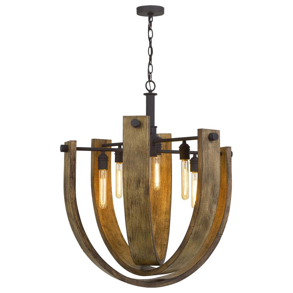 Cal Lighting Padova Chandelier in Light Oak and Iron, , large