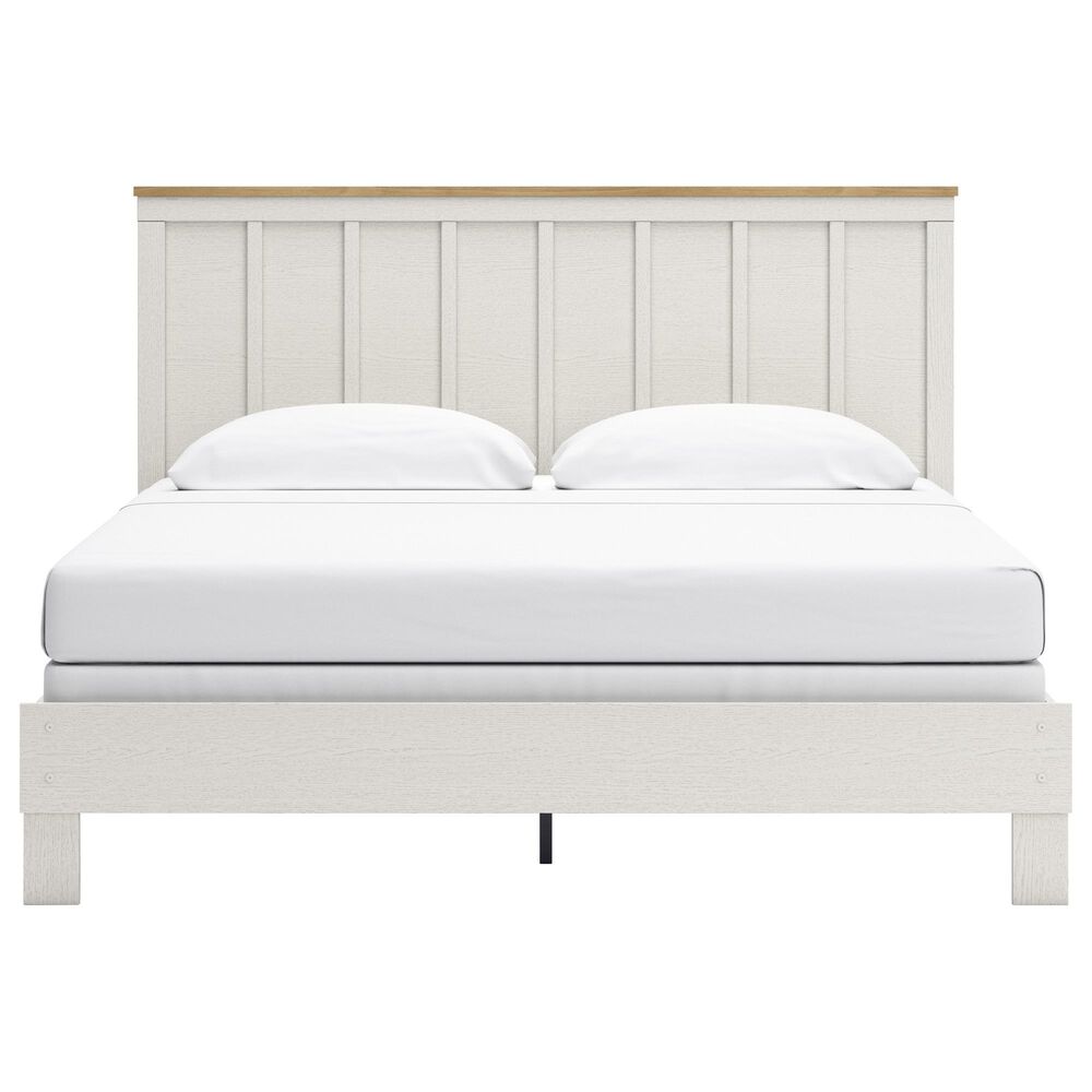 Ashley Linnocreek King Panel Bed in White and Warm Brown, , large