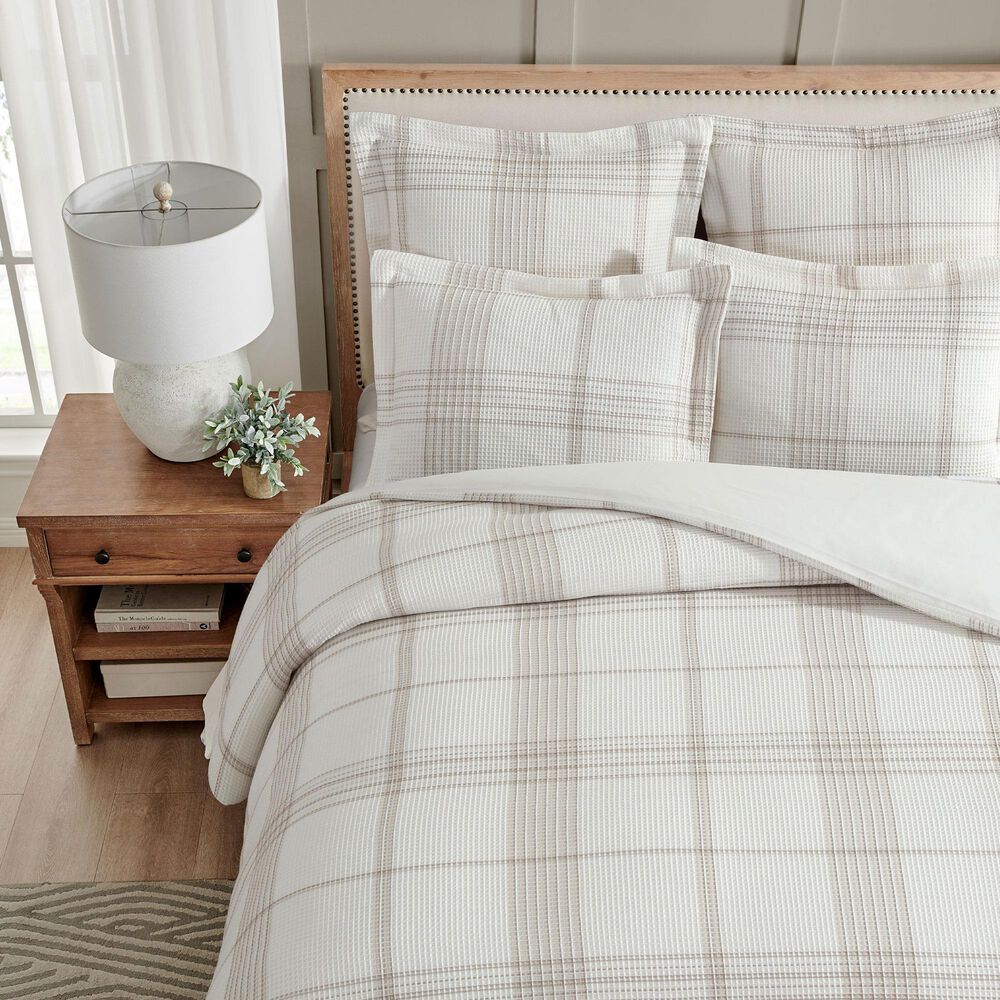 Levtex Waffle Plaid 3-Piece Full/Queen Comforter Set in Taupe and Cream, , large