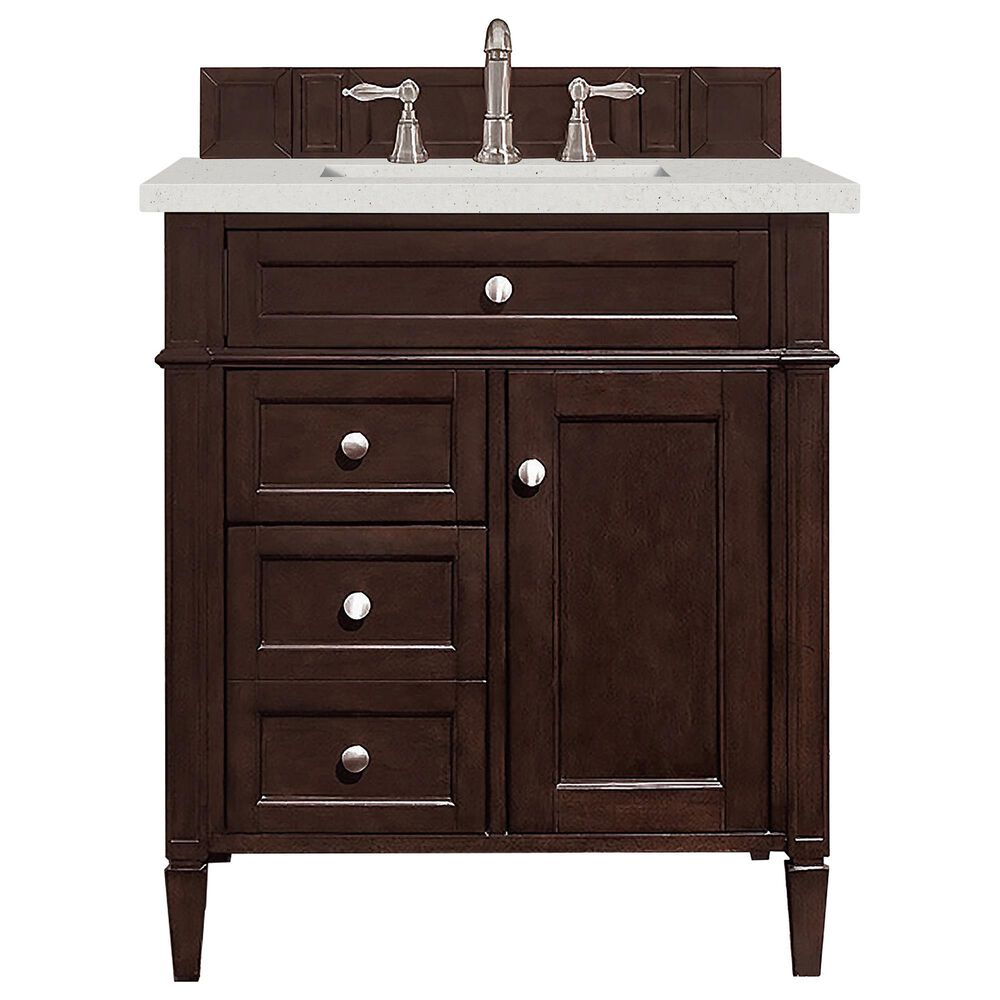 James Martin Vanities Brittany 30" Single Bathroom Vanity in Burnished Mahogany with 3 cm Lime Delight Quartz Top and Rectangular Sink, , large
