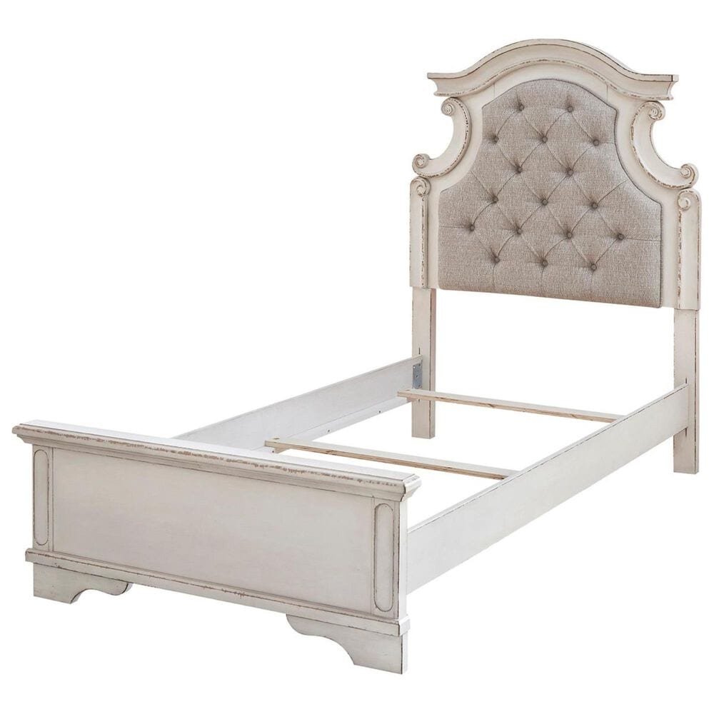 Ashley Realyn Twin Button Tufted Panel Bed in Chipped White, , large
