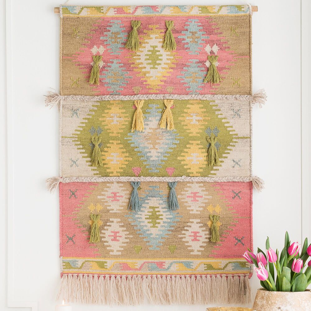 Surya Inc Adia Wall Hanging in Pink and Green, , large