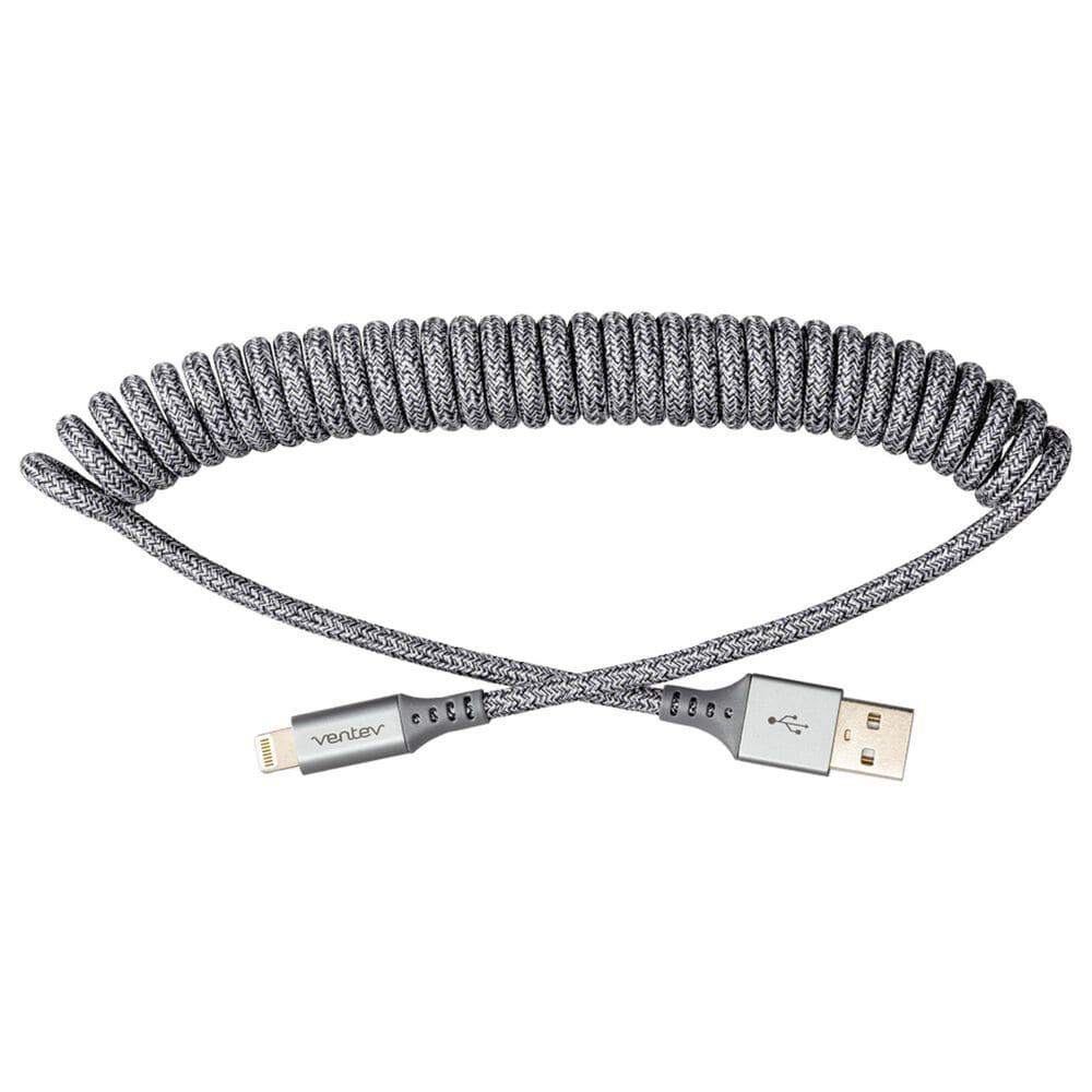 Ventev Chargesync Helix Coiled Usb A To Apple Lightning Cable - Heather Gray, , large
