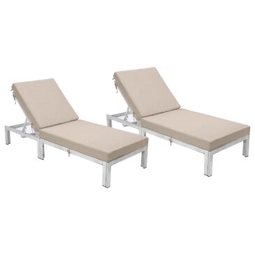 Leisuremod Chelsea Patio Lounge Chair with Beige Cushion in Weathered Grey (Set of 2), , large