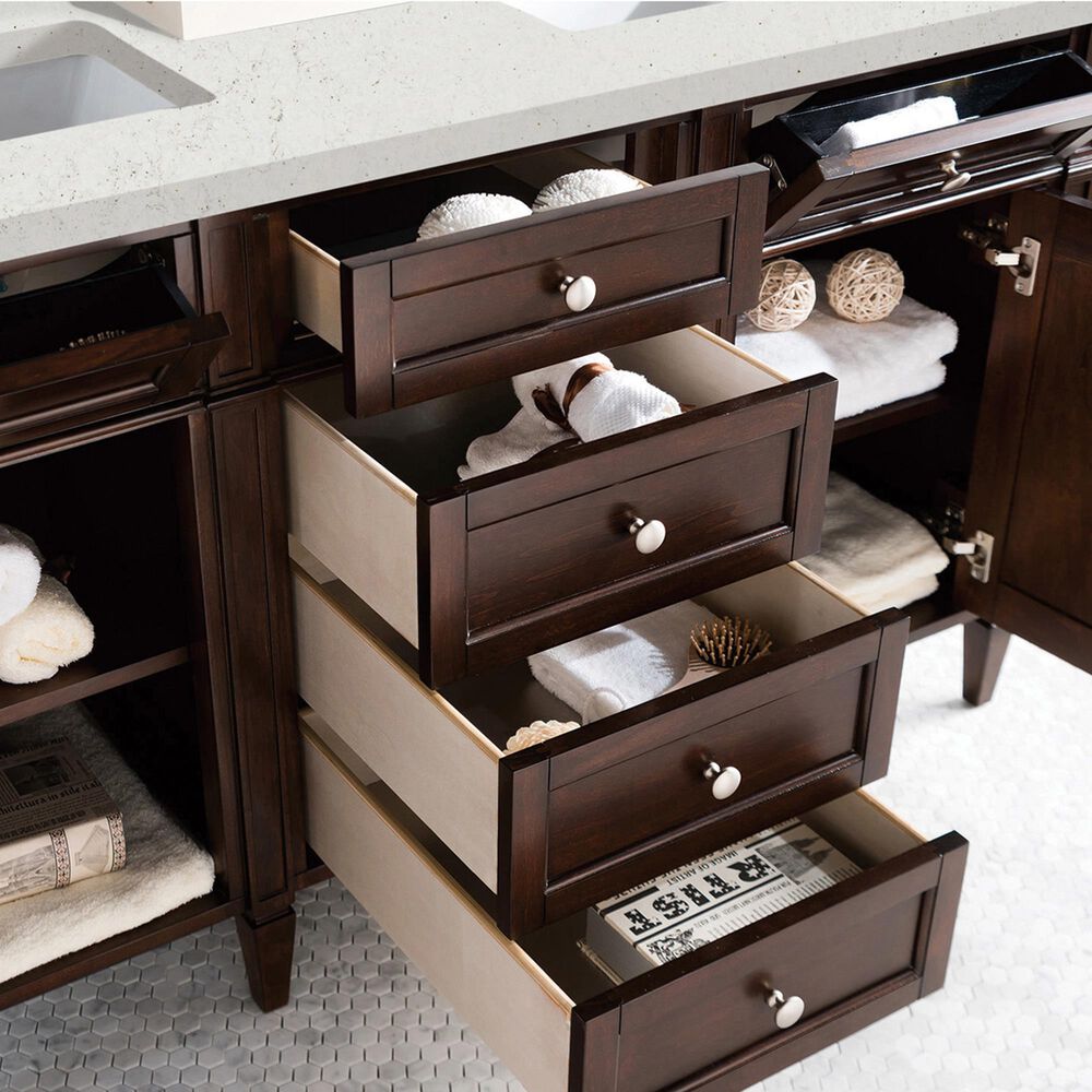 James Martin Vanities Brittany 60&quot; Double Bathroom Vanity in Burnished Mahogany with 3 cm Lime Delight Quartz Top and Rectangular Sinks, , large