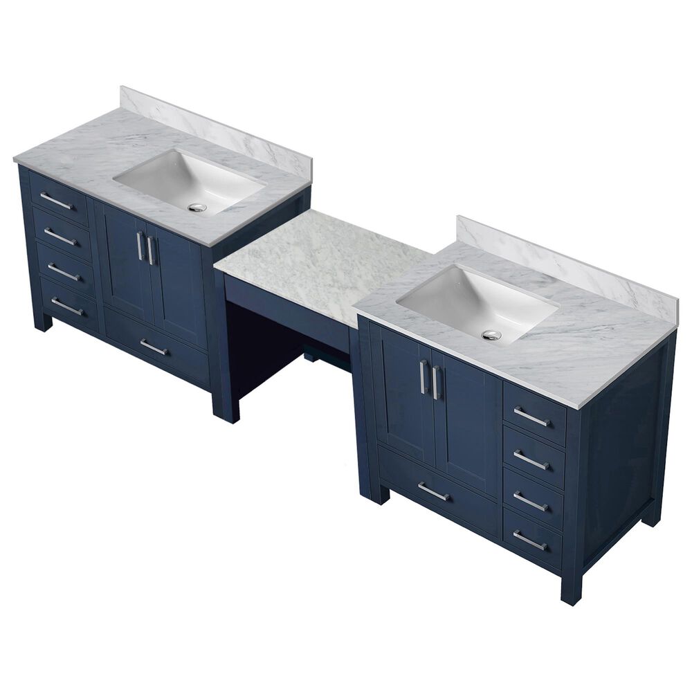 Lexora Home Coraline 102" Double Bathroom Vanity in Navy Blue with White Carrara Marble Top and Rectangular Sinks, , large