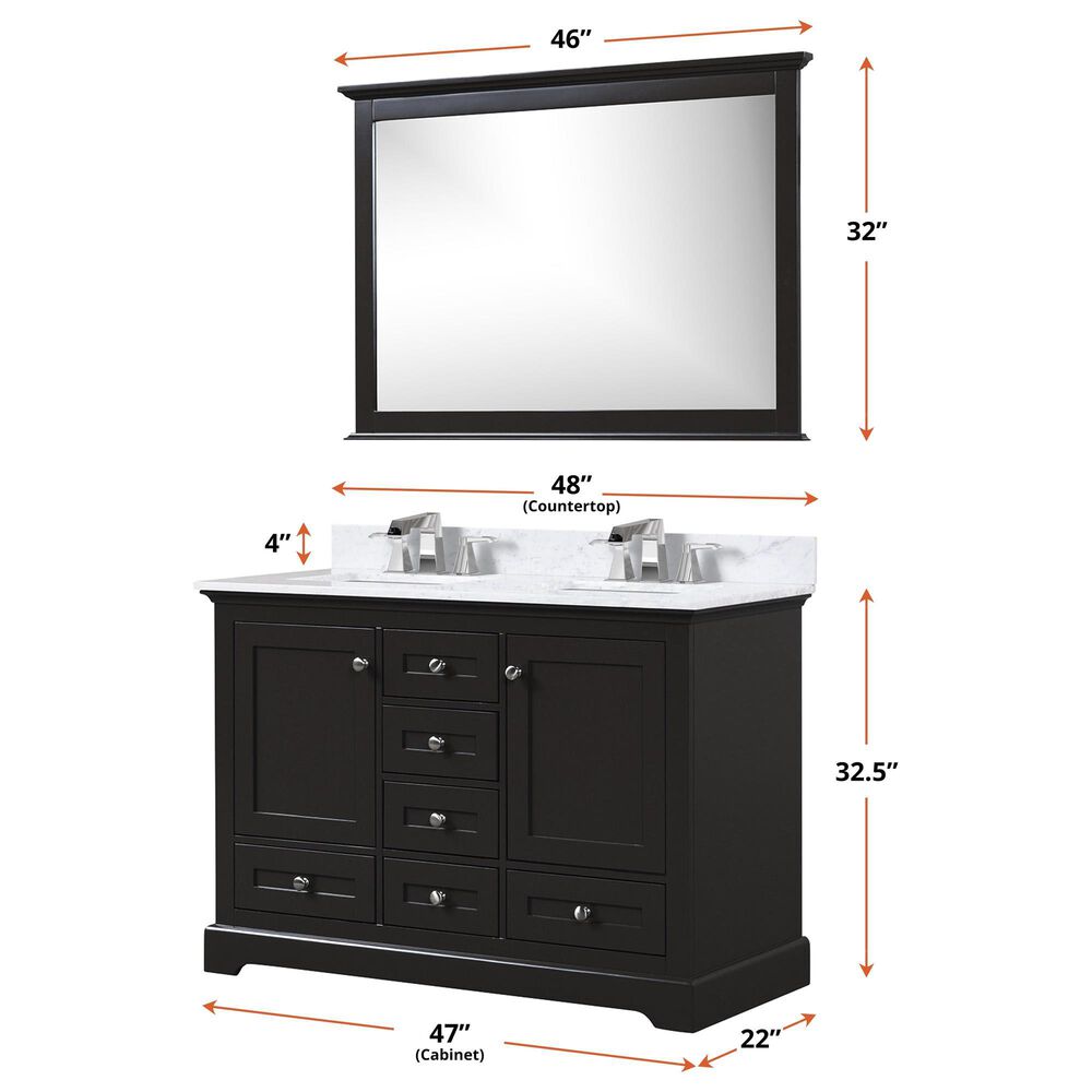 Lexora Home Dukes 48&quot; Double Bathroom Vanity in Espresso with 2 cm White Carrara Marble Top and Rectangular Sinks, , large
