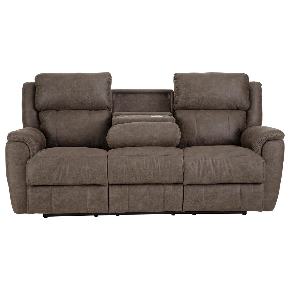HomeStretch Milan Manual Reclining Sofa with Drop Down Table in Espresso, , large